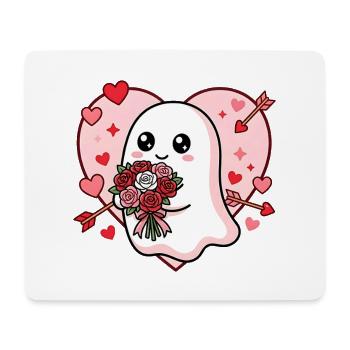 Cute Spooky Ghost Valentine Rose Heart - Mouse Pad (horizontal) - white - Front