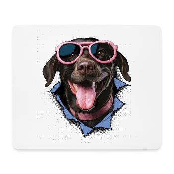 Chien avec des lunettes de soleil roses - Tapis de souris (format paysage) - blanc - Devant