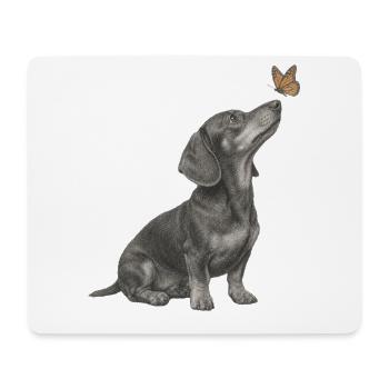 Dackel Illustration mit Schmetterling Hund - Mousepad (Querformat) - Weiß - Vorne