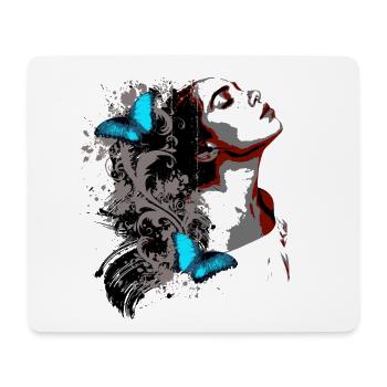 Floral Face and Blue Butterflies - Mouse Pad (horizontal) - white - Front