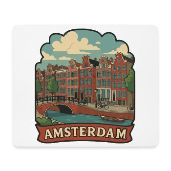Badge autocollant vintage de voyage des canaux d’Amsterdam - Tapis de souris (format paysage) - blanc - Devant