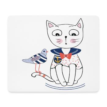 Katze und Möwe - Mousepad (Querformat) - Weiß - Vorne