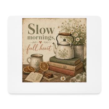 Slow Mornings Full Heart Poster Coffee Tea Decoration - Mouse Pad (horizontal) - white - Front