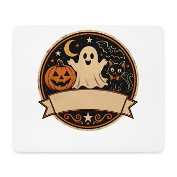 T-shirt Chat Citrouille Fantôme Halloween Rétro - Tapis de souris (format paysage) - blanc - Devant