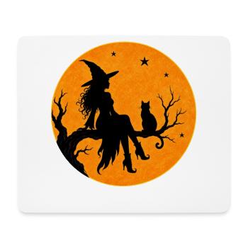 Sorcière d’Halloween avec un motif de t-shirt de chat en pleine lune - Tapis de souris (format paysage) - blanc - Devant