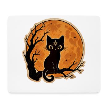 Black Cat in Front of Full Moon Halloween Motif - Mouse Pad (horizontal) - white - Front
