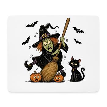 Motif vintage effrayant de la sorcière Halloween Chat citrouille - Tapis de souris (format paysage) - blanc - Devant
