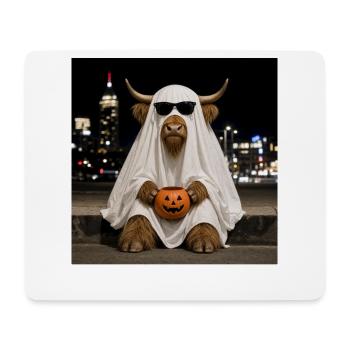 Fantôme d’Halloween de la vache des Highlands avec T-shirt citrouille - Tapis de souris (format paysage) - blanc - Devant
