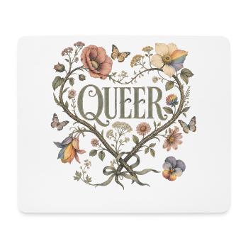 T-shirt queer en forme de cœur floral LGBTQ Pride Vintage - Tapis de souris (format paysage) - blanc - Devant
