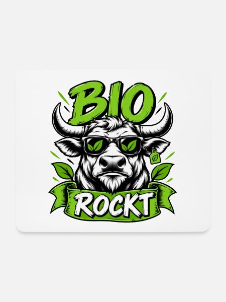 Bio Rockt – Cooles Stier Design - Mousepad (Querformat) - Weiß