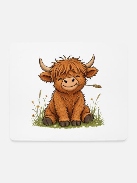Süßes Schottisches Hochlandrind - Mousepad (Querformat) - Weiß