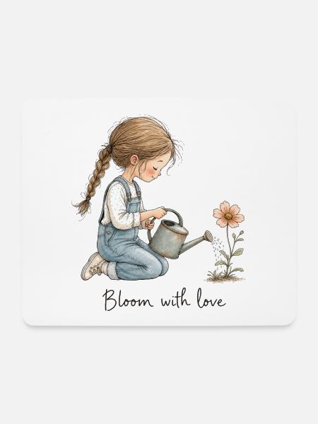 Mädchen mit Gießkanne – Bloom With Love Garten - Mousepad (Querformat) - Weiß