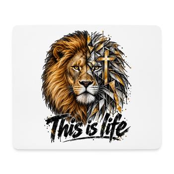 Löwe Kreuz Christlicher Spruch - Mousepad (Querformat) - Weiß - Vorne