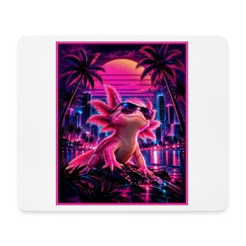 Retro Synthwave Axolotl – 80er Neon Design - Mousepad (Querformat) - Weiß - Vorne
