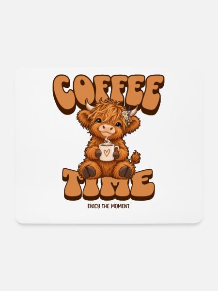 Süßes Hochlandrind Kaffee T-Shirt – Coffee Time - Mousepad (Querformat) - Weiß