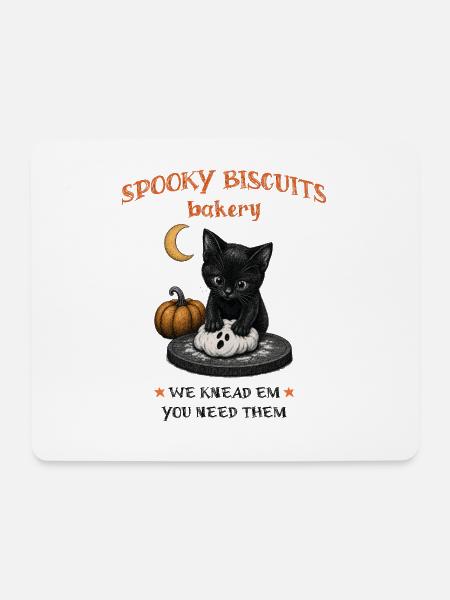 Halloween Katze mit Geisterkeks - Mousepad (Querformat) - Weiß