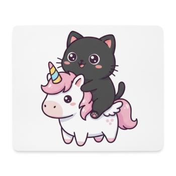 Katze auf Einhorn - Mousepad (Querformat) - Weiß - Vorne