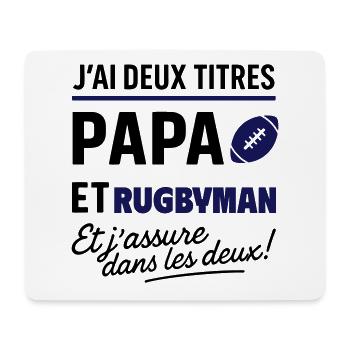 2 titres papa et rugbyman Rugby fête des pères - Tapis de souris (format paysage) - blanc - Devant