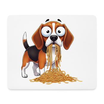 Cute Beagle with Spaghetti Clumsy Cartoon Food - Mouse Pad (horizontal) - white - Front