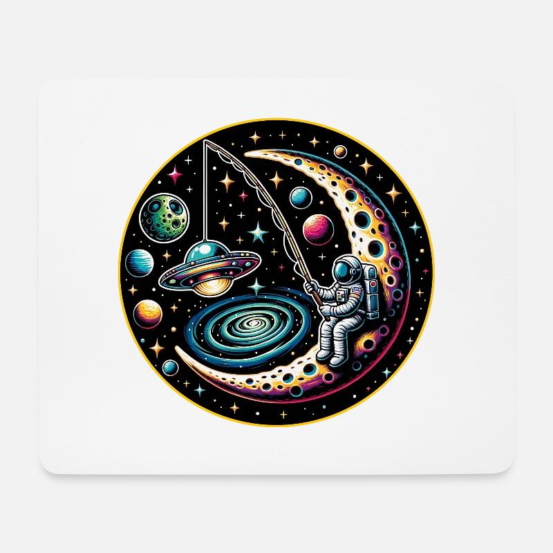 Astronaut sitzt auf Mond und angelt ein UFO - Mousepad (Querformat) - Weiß