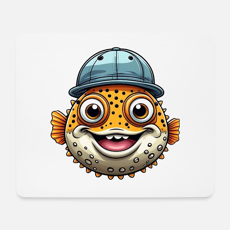 Cooler Kugelfisch mit Basecap - Mousepad (Querformat) - Weiß