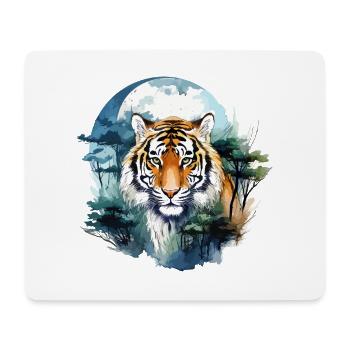 Tiger Big Cat Nature Forest Moon Night Watercolor - Mouse Pad (horizontal) - white - Front