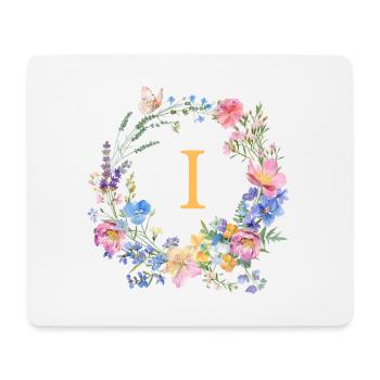 I Monogram Floral, Floral Wreath, Personalizable - Mouse Pad (horizontal) - white - Front