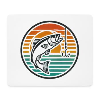 Retro Fishing Bass Jumping Sunset Badge - Mouse Pad (horizontal) - white - Front