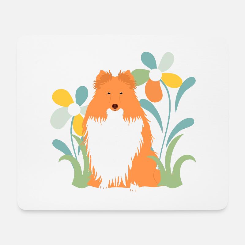 Shetland Schäferhund und Blume - Mousepad (Querformat) - Weiß