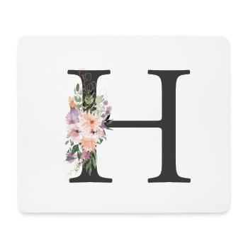 Lettre H, Monogramme, Floral - Tapis de souris (format paysage) - blanc - Devant