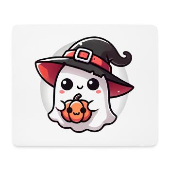 Fantôme d’Halloween mignon avec chapeau de sorcière - Tapis de souris (format paysage) - blanc - Devant