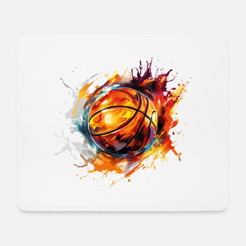 Ballon de basket-ball Splash feu Multi couleurs couleurs Art - Tapis de souris (format paysage) - blanc