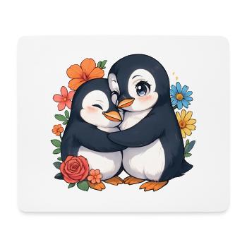 Kuschelpinguine im Blütenkreis - Mousepad (Querformat) - Weiß - Vorne