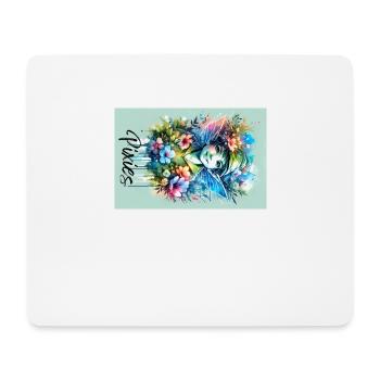 Lutin - Pixies - Fleurs, Aquarelle et Féerique - Tapis de souris (format paysage) - blanc - Devant
