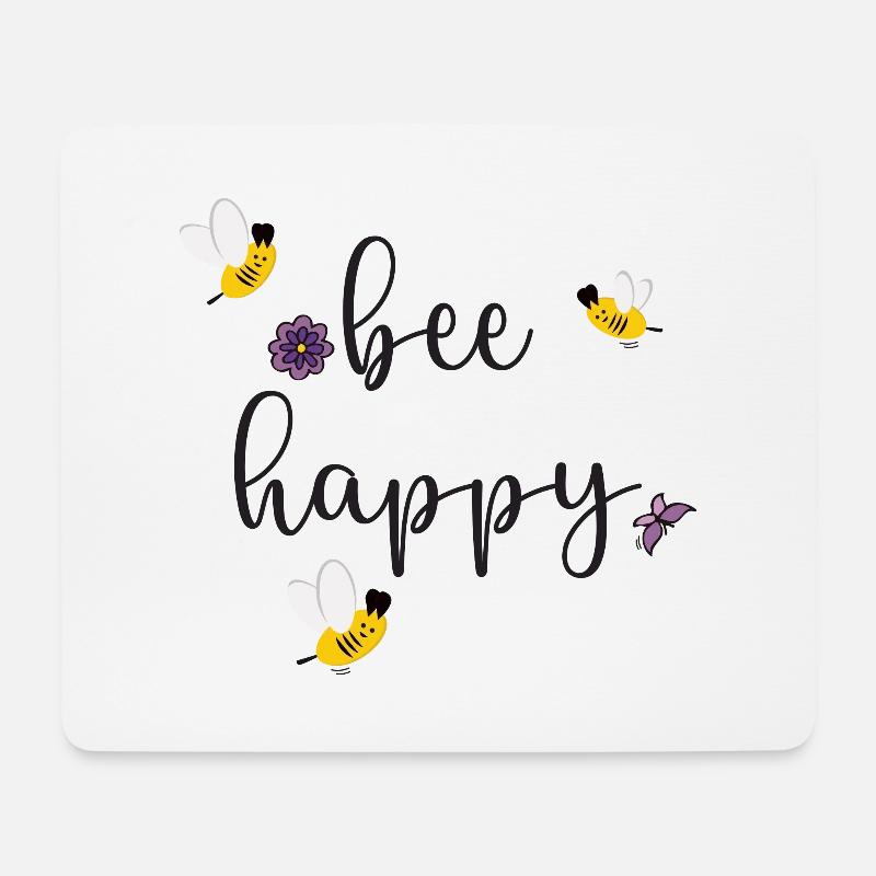 bee happy - Mousepad (Querformat) - Weiß