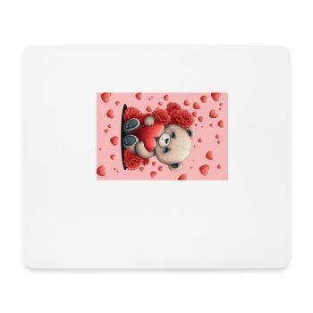 Cute teddy bear with red flowers and hearts - Mouse Pad (horizontal) - white - Front