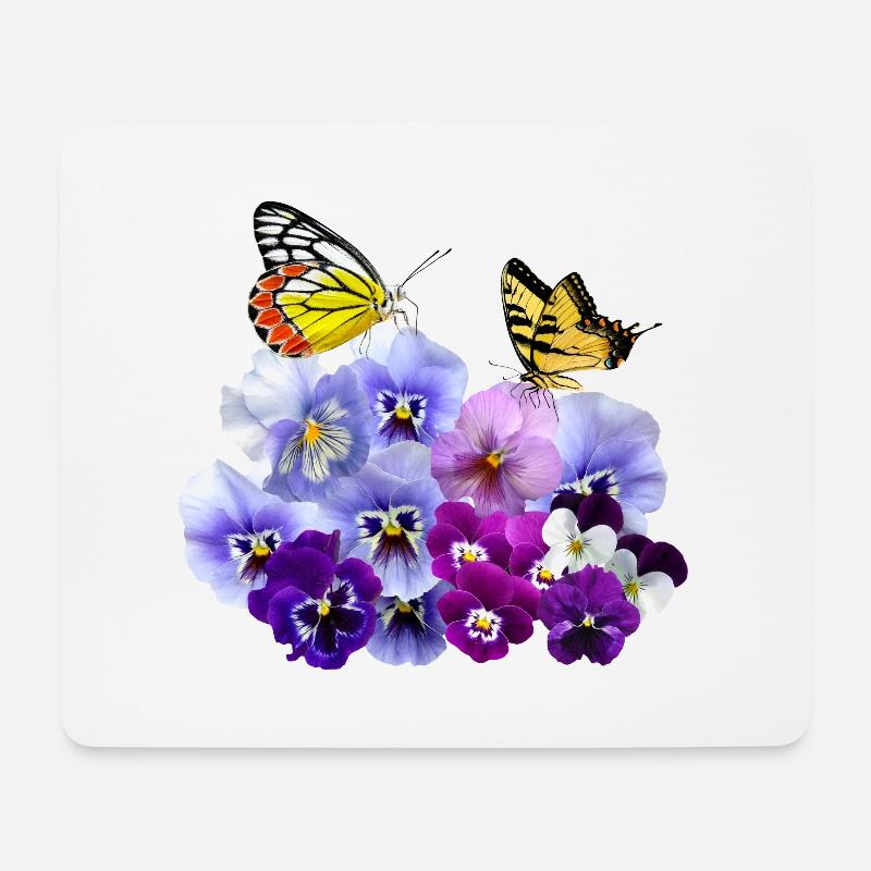 Stiefmütterchen Mit Gelben Schmetterlingen - Mousepad (Querformat) - Weiß