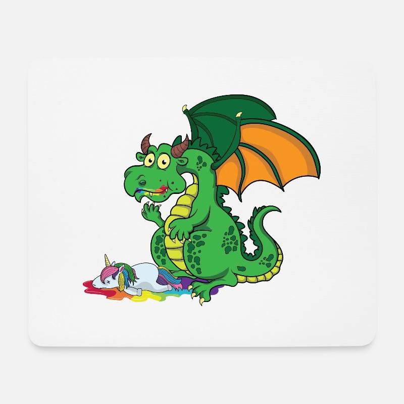 Lustiger Drache frisst Einhorn - Mousepad (Querformat) - Weiß