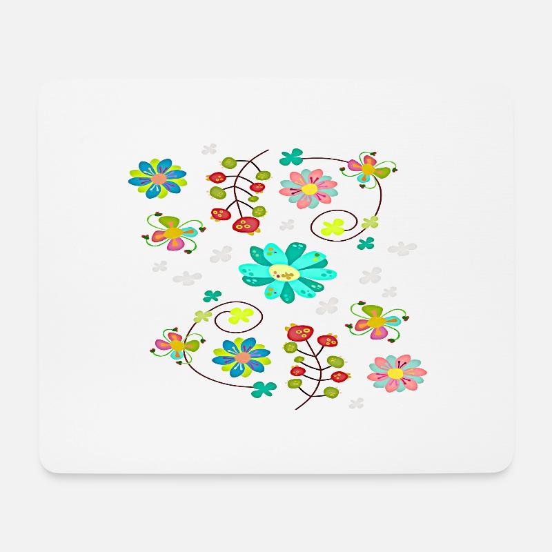 Buntes fröhliches vintage Blumenmuster - Mousepad (Querformat) - Weiß