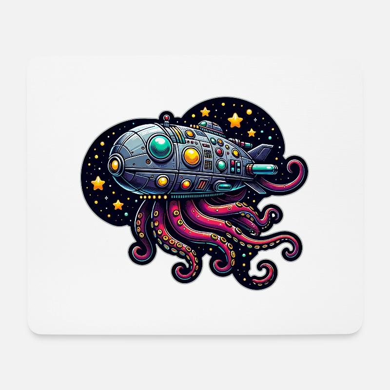 Phantasie Oktopus Raumschiff - Mousepad (Querformat) - Weiß