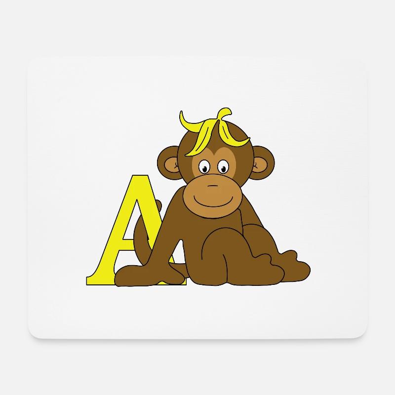 Affe mit A - Mousepad (Querformat) - Weiß