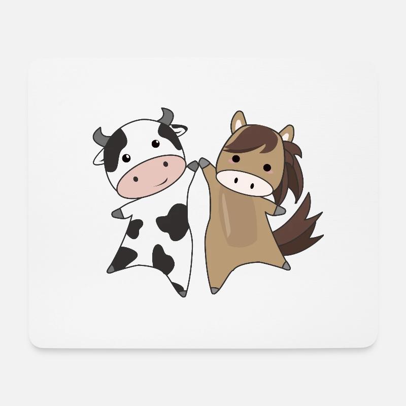 Kuh Pferd Tiere Tier Bauernhof für Kinder reiten - Mousepad (Querformat) - Weiß