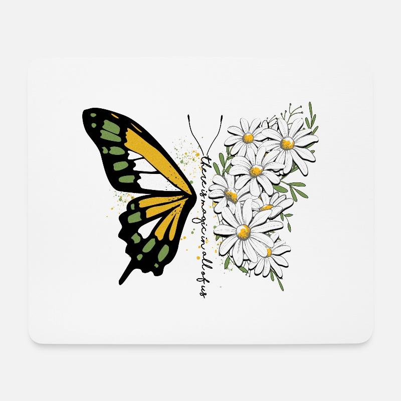 Schmetterling Blume blumig Floral Gänseblümchen - Mousepad (Querformat) - Weiß