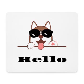 Chien joyeux avec lunettes de soleil, Hello - Tapis de souris (format paysage) - blanc - Devant