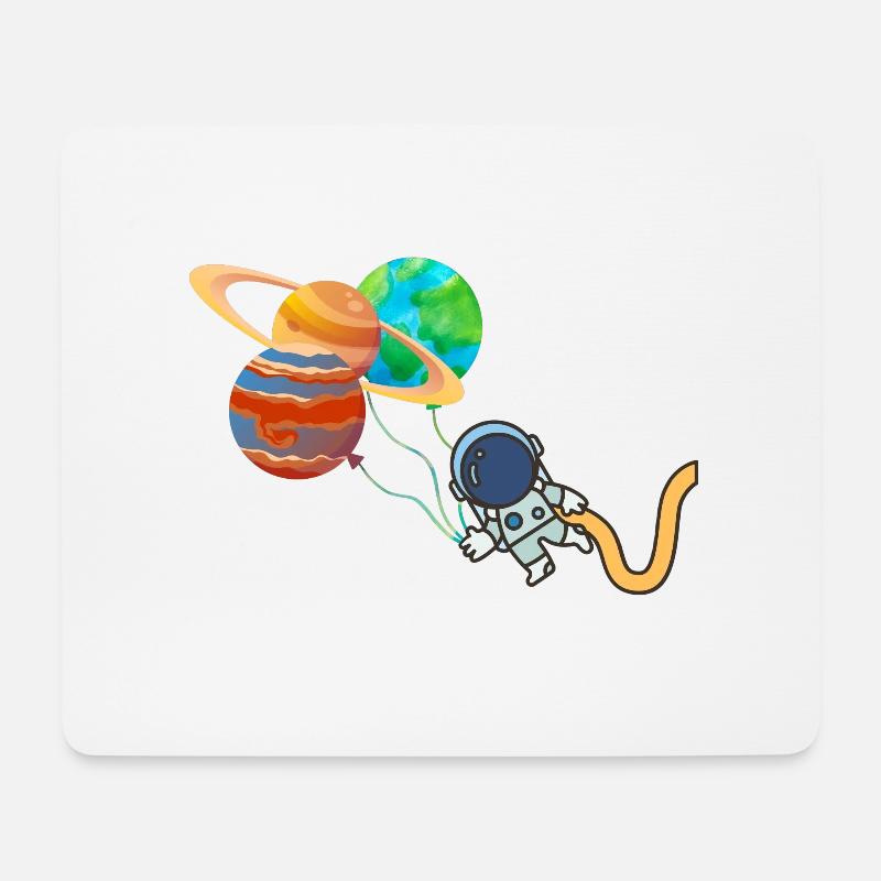 Austronaut mit Planeten - Weltall lustig abheben - Mousepad (Querformat) - Weiß