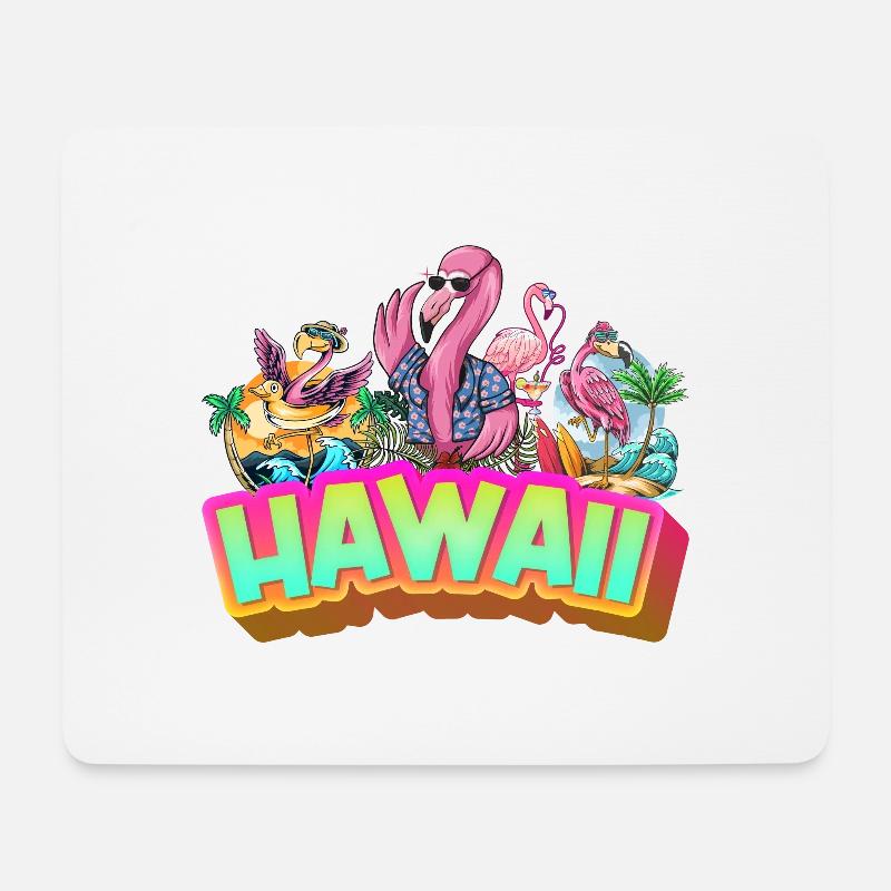 Hawaii Sommer Flamingo Palmen Strand Meer Urlaub - Mousepad (Querformat) - Weiß