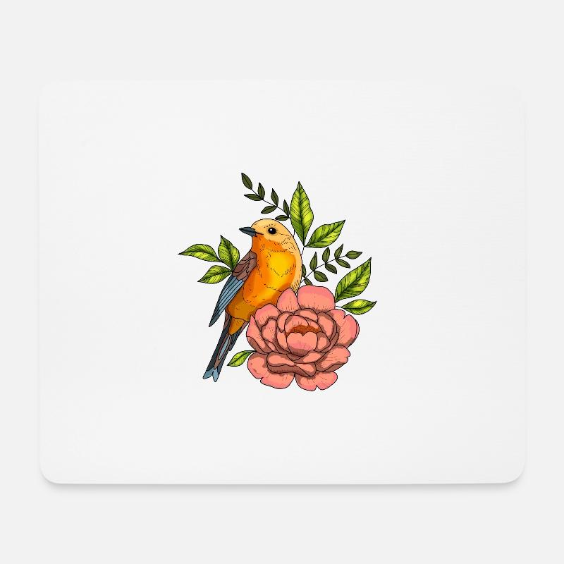 Bird in flowers, nature - Mouse Pad (horizontal) - white