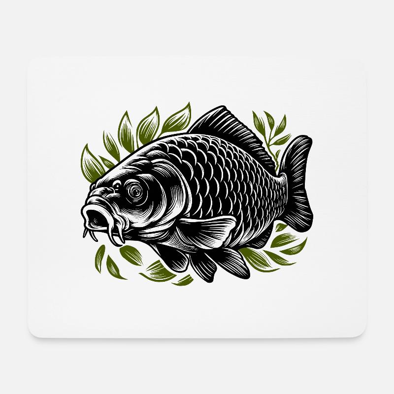 Karpfen im Gras schwarz-grün - Mousepad (Querformat) - Weiß