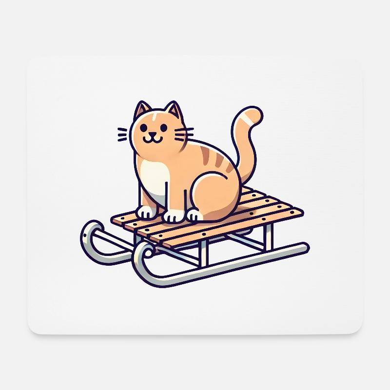 Katze auf Schlitten - Mousepad (Querformat) - Weiß