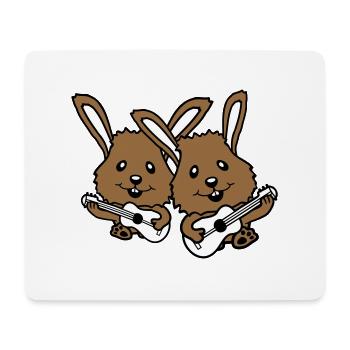 2 Bunnies Friends Team Play Guitar Music Band - Tapis de souris (format paysage) - blanc - Devant